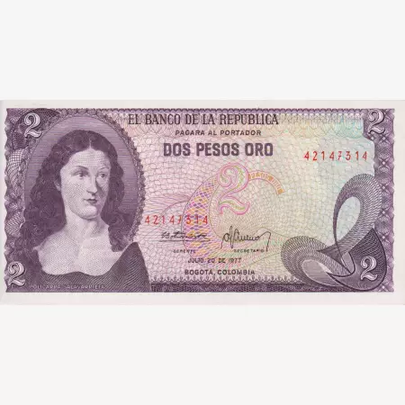 Kolumbia 2 pesos 1977.   P 413   (L)
