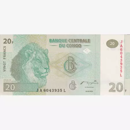 Kongó 20 francs 2003.   P 94   (L)