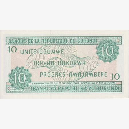 Burundi 10 francs 1991. P 33b (L) Burundi 10 francs 1991. P 33b (L)