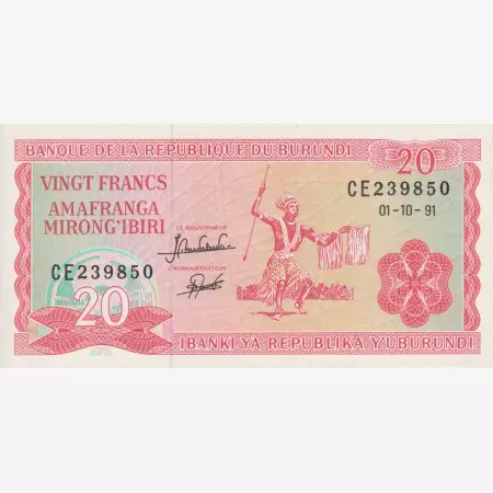 Burundi 20 francs 1991.   P 27c   (L)