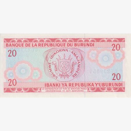 Burundi 20 francs 1991.   P 27c   (L)