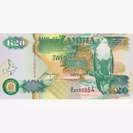 Zambia 20 kwacha 1992.  P 36b