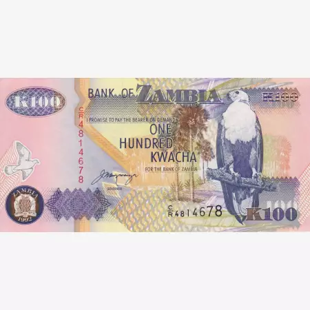 Zambia 100 kwacha 1992.  P 38b