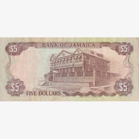 Jamaika 5 dollár 1991. P 70d Jamaika 5 dollár 1991. P 70d