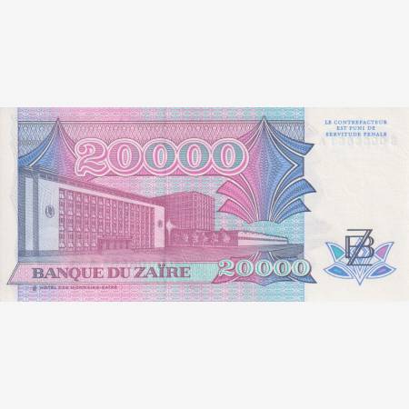Zaire 20.000 zaires 1991. P 39 Zaire 20.000 zaires 1991. P 39