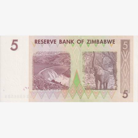 Zimbabwe 5 dollár 2007. P 66 Zimbabwe 5 dollár 2007. P 66