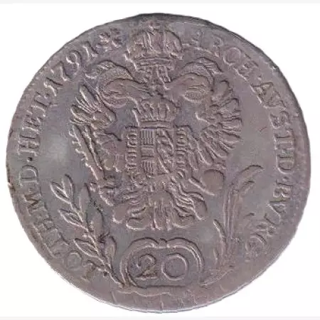 II. József 20 krajcár 1791.B Ezüst 583 6,68g  27mm