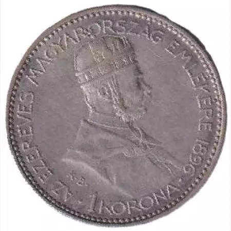 Ferenc József 1 korona 1896.Millenium Ezüst 835  5g  23mm