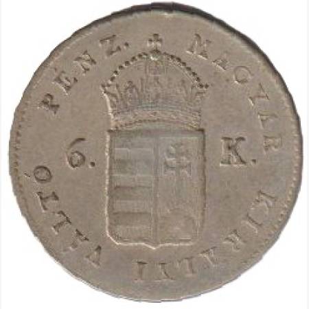 Szabadságharc 6 krajcár 1849.NB Ezüst 4375 2,23g 20mm Szabadságharc 6 krajcár 1849.NB Ezüst 4375 2,23g 20mm