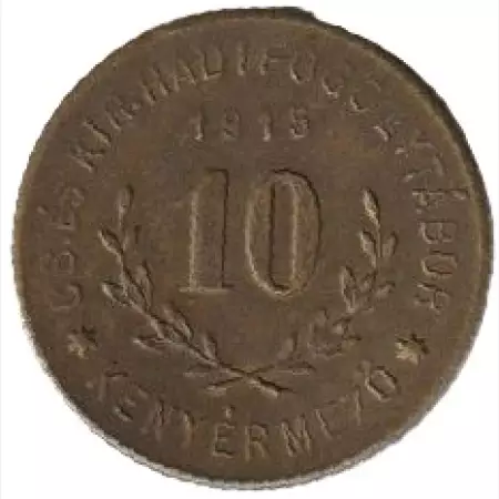 Hadifogolytábor Kenyármező 10 fillér 1915. Bronz 19,1mm