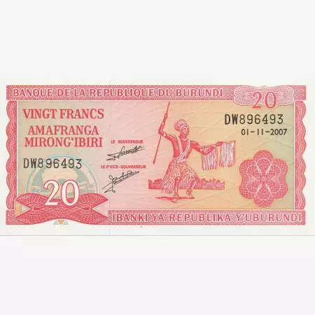 Burundi 20 francs 2007.  P 27d   (N)