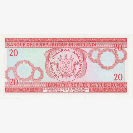 Burundi 20 francs 2007.  P 27d   (N)