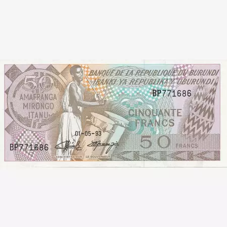 Burundi 50 francs 1993.  P 28c   (N)