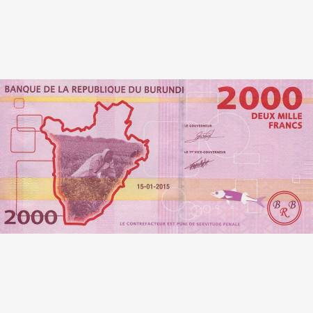 Burundi 2000 francs 2015.  P 52   (N)