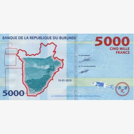 Burundi 5000 francs 2015.  P 53   (N)