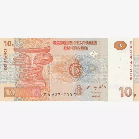 Kongo 10 francs 2003.   P 93   (N)