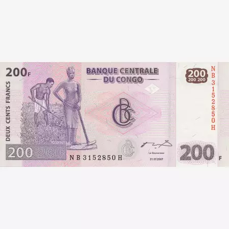 Kongo 200 francs 2007.   P 99a   (N)