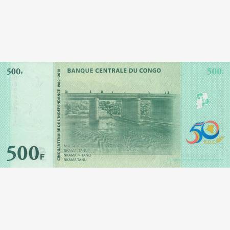 Kongo 500 francs 2010.   P 100a   (N)