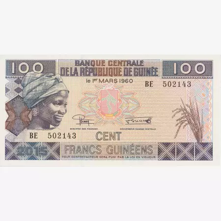Guinea 100 francs 2015.   P 47A   (N)