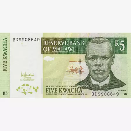Malawi 5 kwacha 2005.  P 36c   (N)