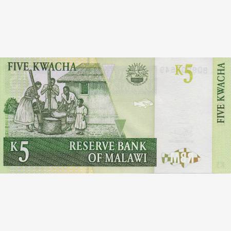 Malawi 5 kwacha 2005. P 36c (N) Malawi 5 kwacha 2005. P 36c (N)