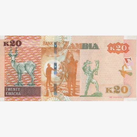 Zambia 20 kwacha 2012. P 52a (N) Zambia 20 kwacha 2012. P 52a (N)