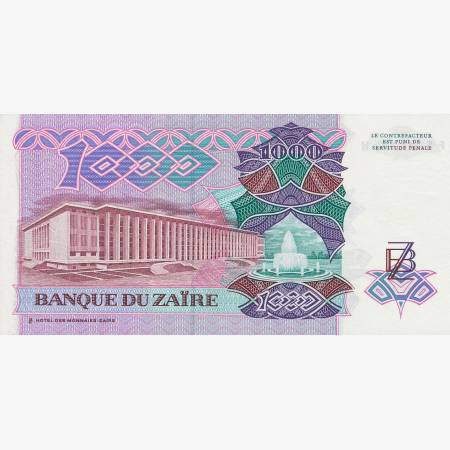 Zaire 1000 zaires 1989. P 35 (N) Zaire 1000 zaires 1989. P 35 (N)
